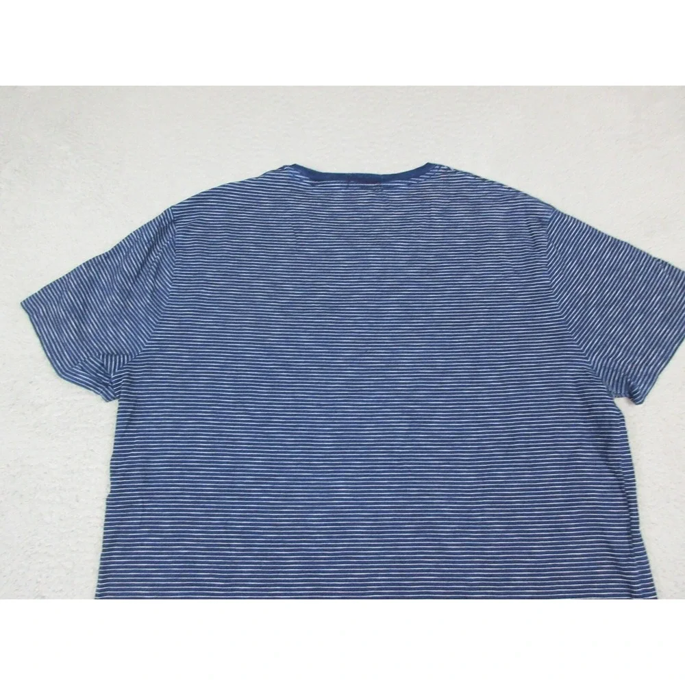 Polo Ralph Lauren Shirt Mens XL Blue Striped Pocket Logo Crew Neck Tee Cotton